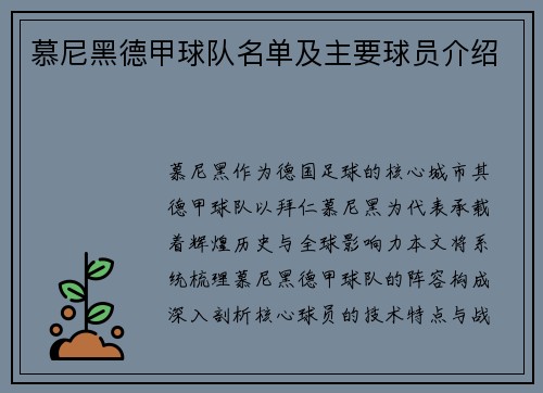 慕尼黑德甲球队名单及主要球员介绍