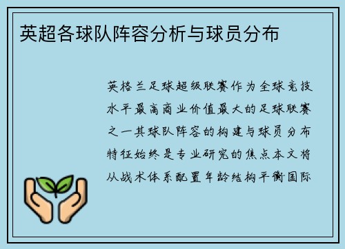 英超各球队阵容分析与球员分布